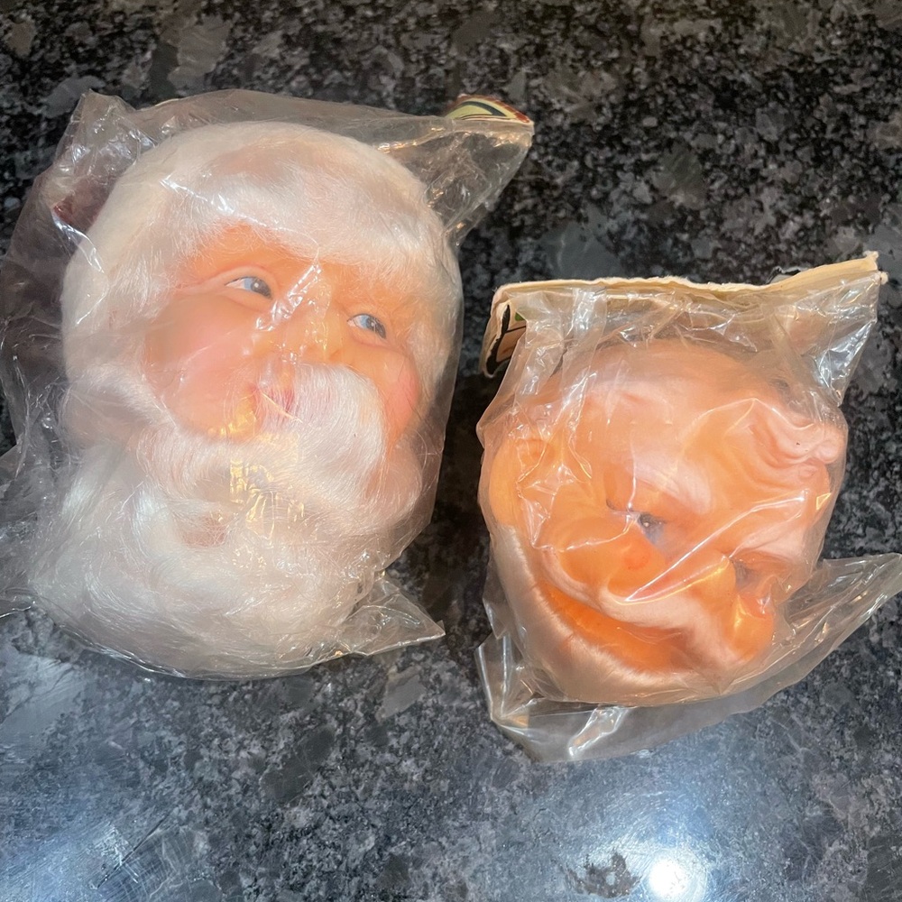 Vintage Santa Claus Heads Rubber Face Lot Of 2